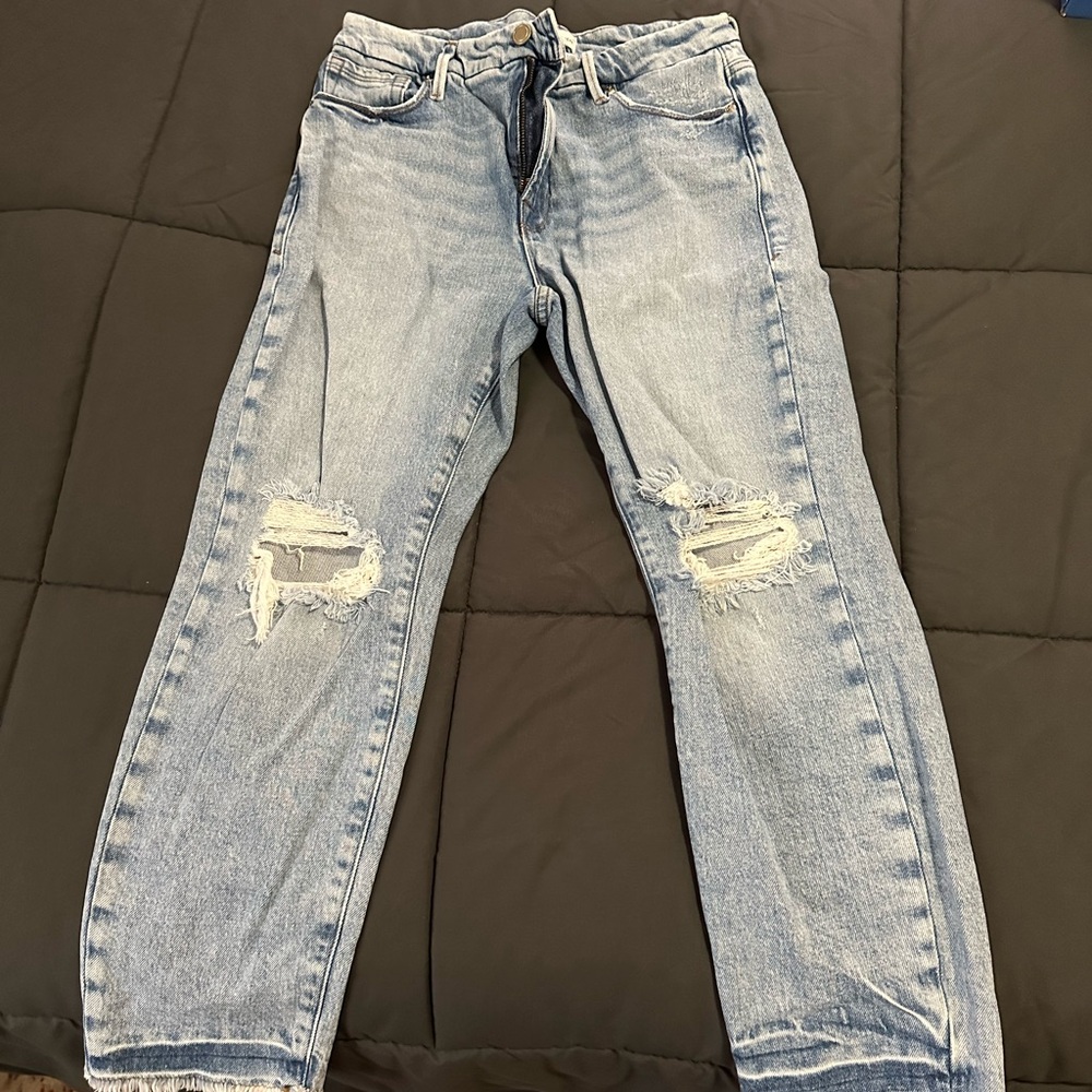 Good American Blue Straight Leg Jeans Vintage Distressed